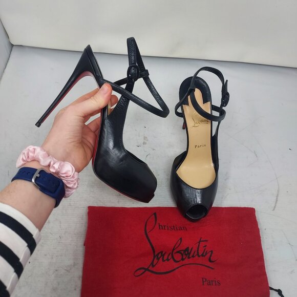 Christian Louboutin Black Jenlove Alta Peep Toe Sandal Heel Shoe - Picture 1 of 12